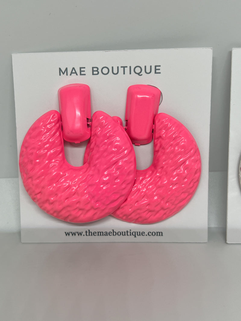 Textured Round Drop Earrings | PINK