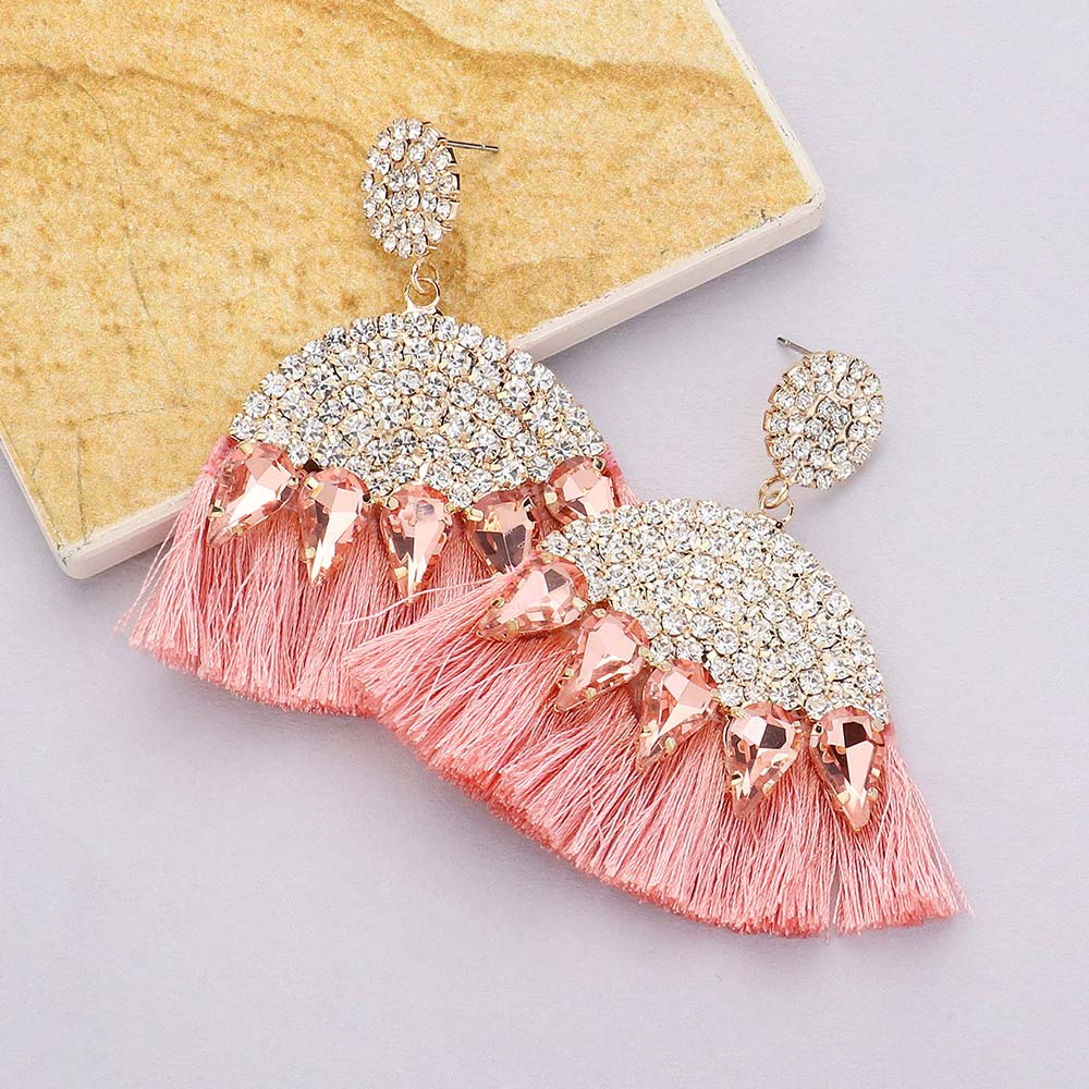 Crystal Cluster Dangle Earrings | Light Pink