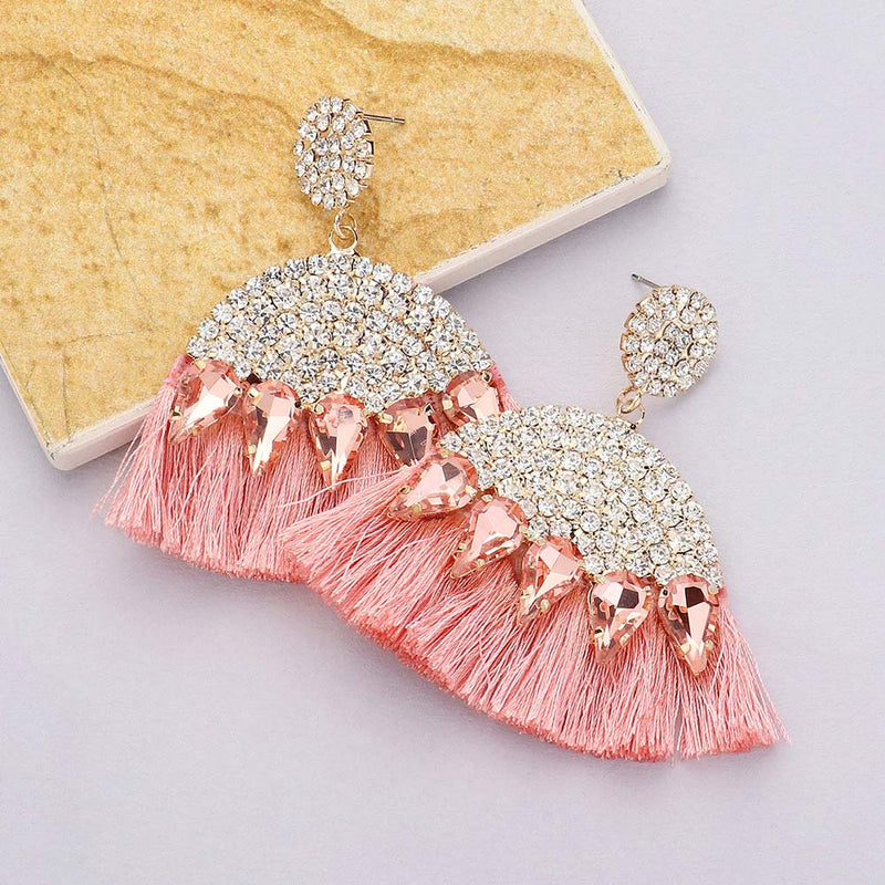 Crystal Cluster Dangle Earrings | Light Pink