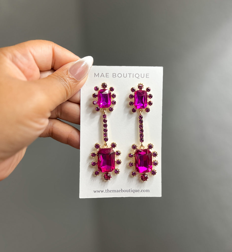 Jewel Drop Earrings (Pink)