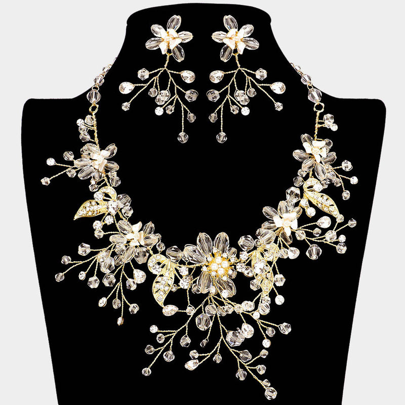 Pearl & Flower Necklace Set