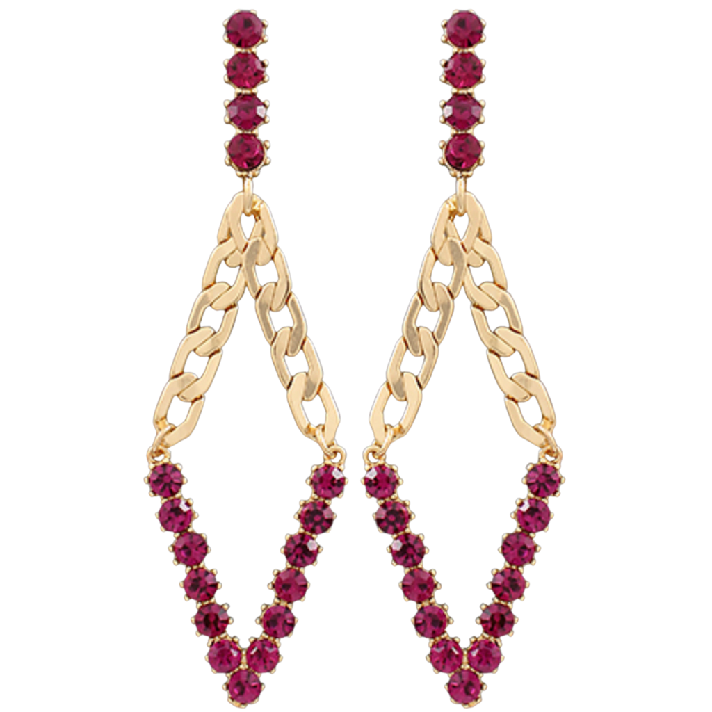 Crystal & Chain Earrings (FUSCHIA)
